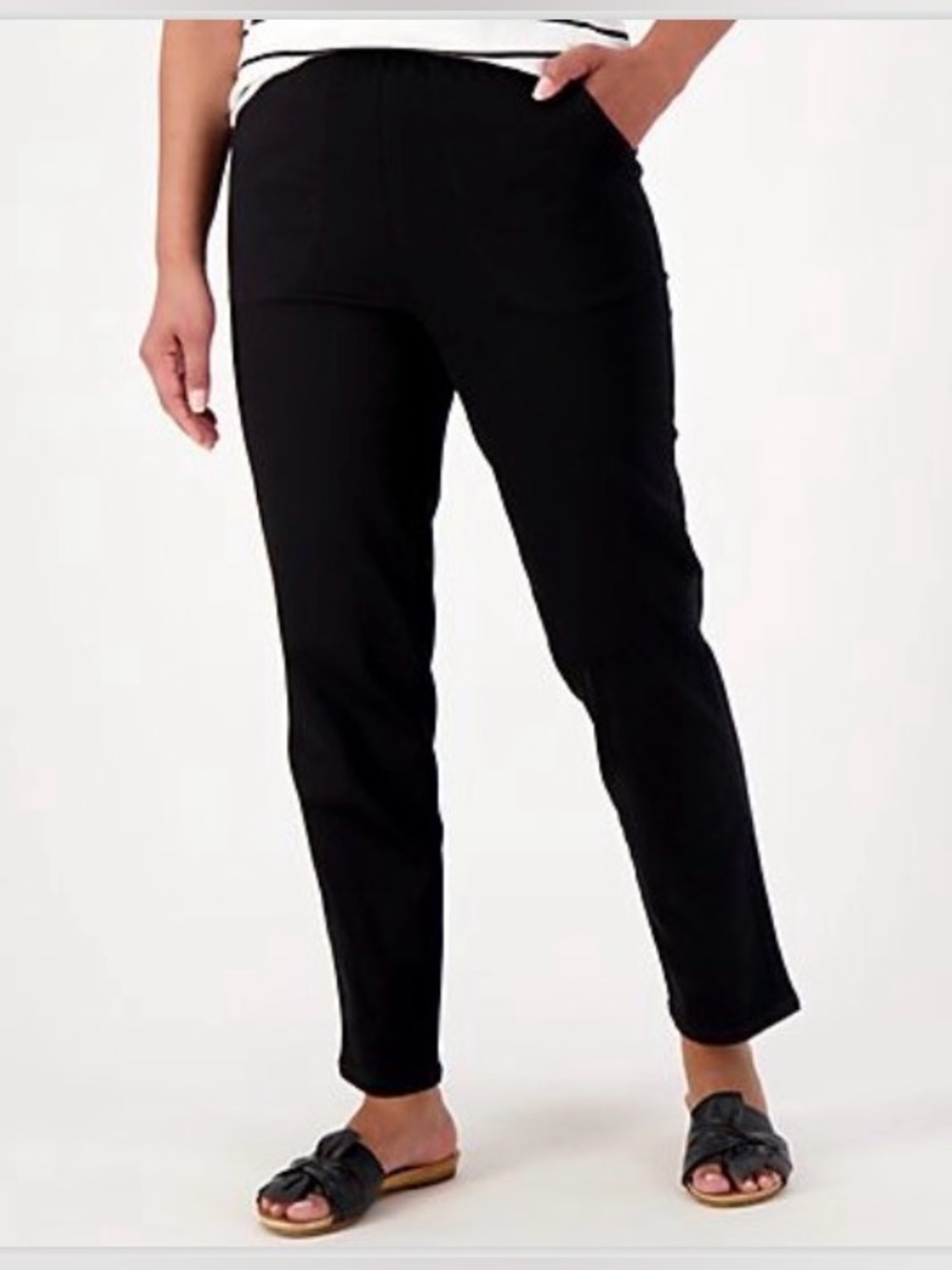 Denim & Co. Original Waist Stretch Regular Side Pocket Pant Black Medium A600870